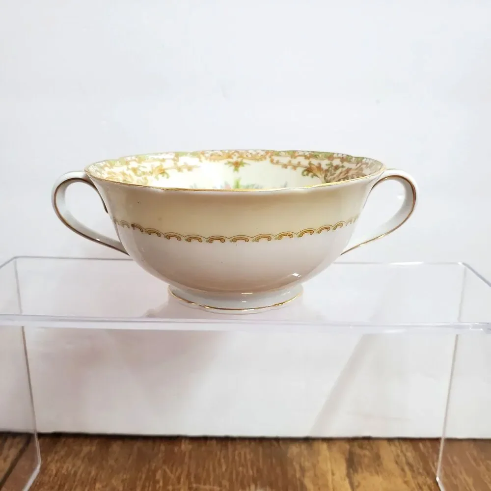 Vintage Noritake Veona Cream Soup Bowls Set of 3 Double Handle Porcelain Japan